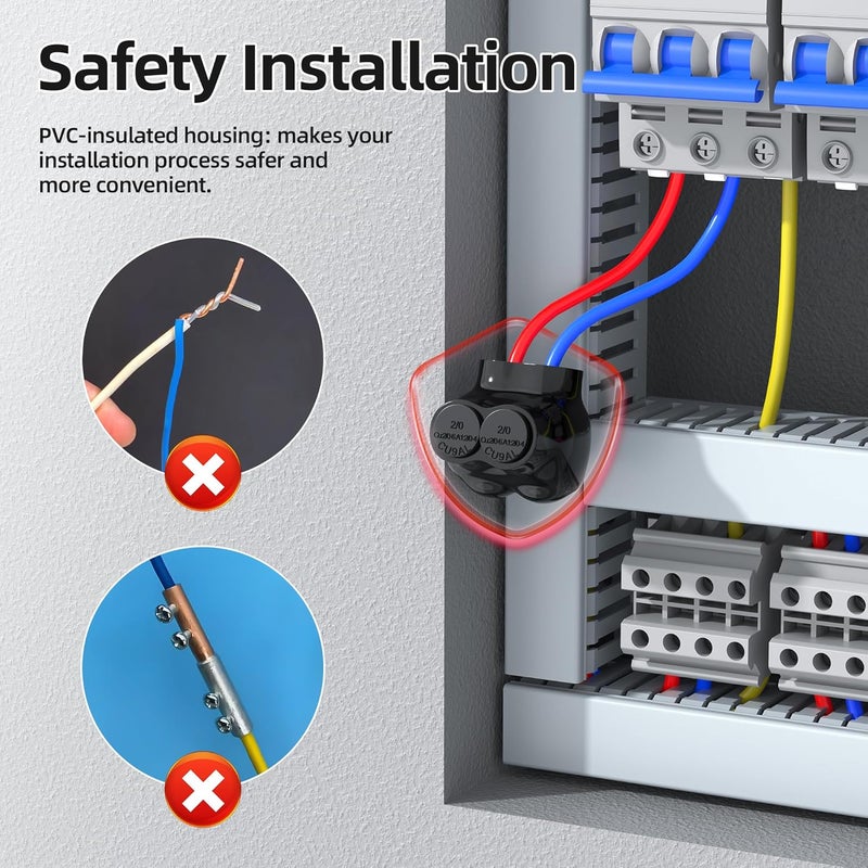 DAIERTEK Insulated Multi Tap Connector, 2/0-6 AWG Wire Connectors, 2 Ports Aluminum to Copper Wire Connectors with Slotted Allen Hex, Electrical Connectors, Wire Tap, Single-Sided Entry 5 Pack - Image 3
